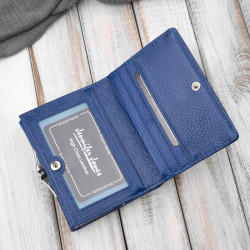 Portfel damski skórzany mały lakierowany z tłoczeniem w motyle niebieski SP-23-DB