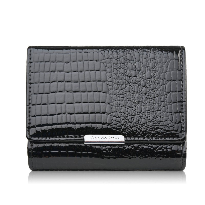 Portfel damski skórzany mały czarny lakierowany croco z ochroną RFID SP-23-CBL