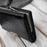 Portfel damski skórzany mały czarny lakierowany croco z ochroną RFID SP-23-CBL