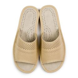 Kapcie klapki damskie R.38 domowe odkryte skórzana wkładka KD-07-BG-38