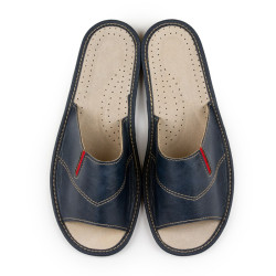 Kapcie męskie R.45 domowe skóra eko przewiewne klasyczne granatowe KM-11-NB-45