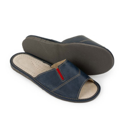 Kapcie męskie R.45 domowe skóra eko przewiewne klasyczne granatowe KM-11-NB-45