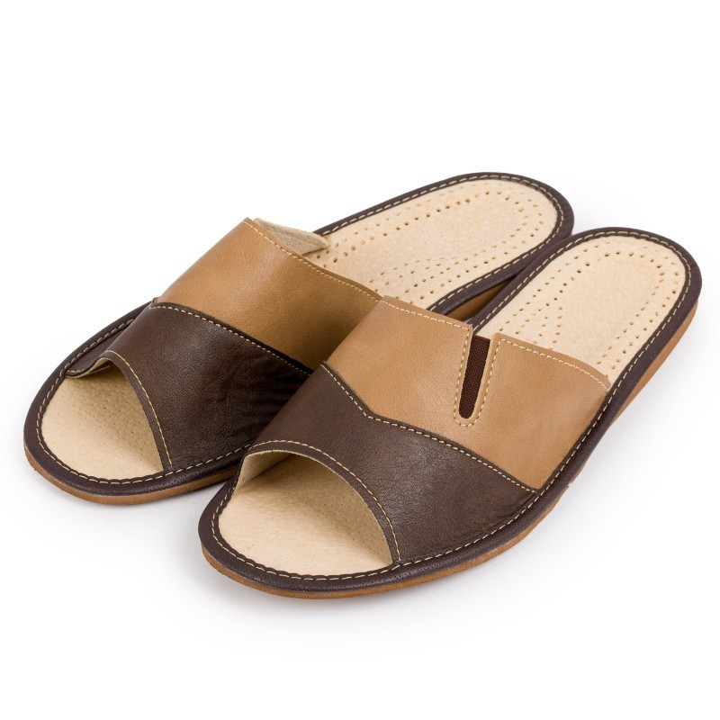 Kapcie męskie R.46 wsuwane skóra ekologiczna oddychająca wkładka antypoślizgowe KM-11-BR-46