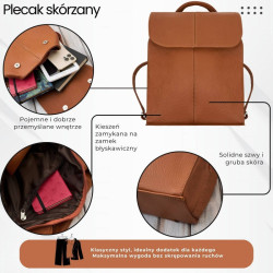 Plecaczek damski skórzany koniakowy mały plecak miejski Abruzzo ABR-42-CG
