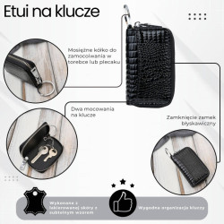 Skórzane etui na klucze czarne lakierowana skóra z tłoczeniem croco SP-22-CBL