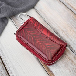 Skórzane etui na klucze czerwone lakierowane z motywem roślinnym SP-22-RRD