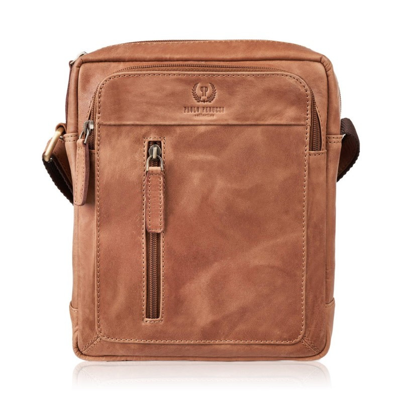 Listonoszka męska na ramię skórzana torba męska koniakowa vintage Paolo Peruzzi AY-04-HCG