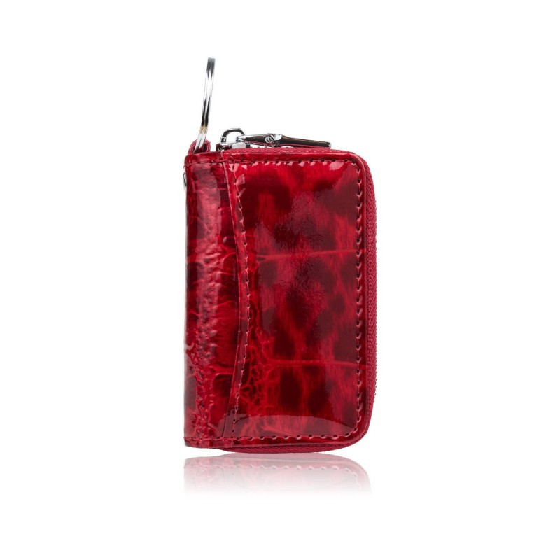 Skórzane etui na klucze czerwone, lakierowane z przyciemnianym wzorem SP-22-JRD