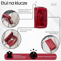 Skórzane etui na klucze czerwone, lakierowane z przyciemnianym wzorem SP-22-JRD