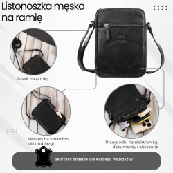 Saszetka męska skórzana na ramię klasyczna czarna mała funkcjonalna Paolo Peruzzi SL-03-BL