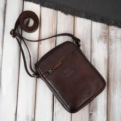 Saszetka męska skórzana na ramię klasyczna brązowa mała funkcjonalna Paolo Peruzzi SL-03-BR