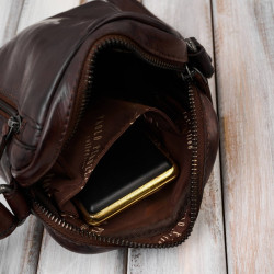 Saszetka męska skórzana na ramię klasyczna brązowa mała funkcjonalna Paolo Peruzzi SL-03-BR