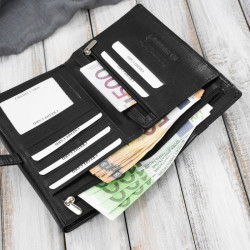 Portfel damski skórzany czarny duży w orientacji poziomej z RFID Paolo Peruzzi T-134-BL