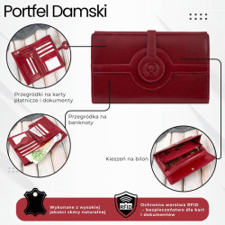 Portfel damski skórzany czerwony duży w orientacji poziomej z RFID Paolo Peruzzi T-134-RD