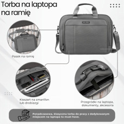 Torba na laptopa szara unisex materiałowa lekka do ręki na ramię AS-02-DGR