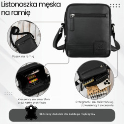 Listonoszka saszetka męska skórzana na ramię czarna Paolo Peruzzi AY-27-BL