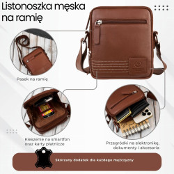 Listonoszka saszetka męska skórzana na ramię koniakowa Paolo Peruzzi AY-27-CG