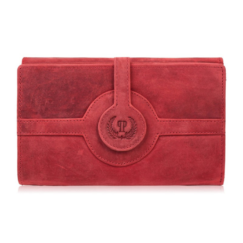 Portfel damski skórzany czerwony duży vintage w orientacji poziomej z RFID Paolo Peruzzi T-134-HRD