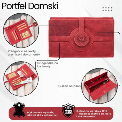 Portfel damski skórzany czerwony duży vintage w orientacji poziomej z RFID Paolo Peruzzi T-134-HRD
