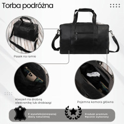 Torba podróżna męska skórzana duża pojemna czarna SL-10-BL