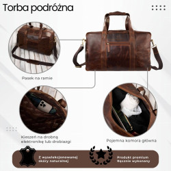 Torba podróżna męska skórzana duża pojemna koniakowa SL-10-CG