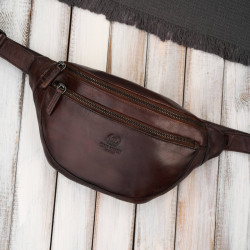 Saszetka męska nerka skórzana na pas brązowa Paolo Peruzzi SL-04-BR