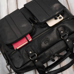 Skórzana torba na laptopa męska na dokumenty czarna Paolo Peruzzi SL-01-BL