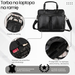 Skórzana torba na laptopa męska na dokumenty czarna Paolo Peruzzi SL-01-BL