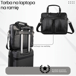 Skórzana torba na laptopa męska na dokumenty czarna Paolo Peruzzi SL-01-BL
