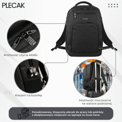 Plecak na laptopa podróżny do biura wielofunkcyjny czarny Paolo Peruzzi AS-03-BL
