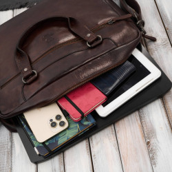 Torba męska na ramię do ręki skórzana na laptopa dokumenty A4 brązowa pojemna Paolo Peruzzi SL-08-BR