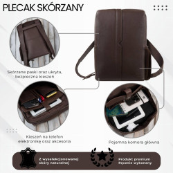 Plecak skórzany miejski do pracy premium kompaktowy brązowy Paolo Peruzzi T-144-BR