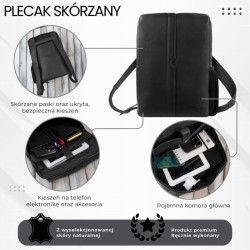 Plecak skórzany miejski do pracy premium kompaktowy czarny Paolo Peruzzi T-144-BL