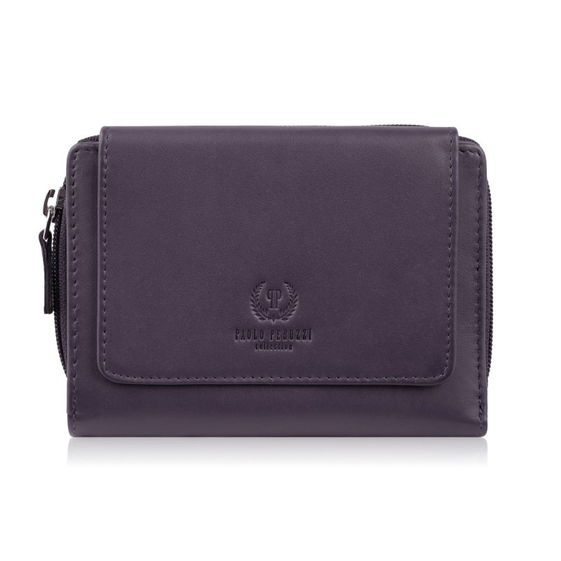 Portfel damski skórzany fioletowy duży w orientacji poziomej z RFID Paolo Peruzzi SL-07-VI
