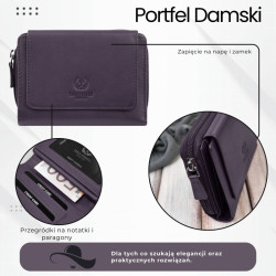 Portfel damski skórzany fioletowy duży w orientacji poziomej z RFID Paolo Peruzzi SL-07-VI