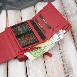 Portfel damski skórzany czerwony duży w orientacji poziomej z RFID Paolo Peruzzi SL-07-RD