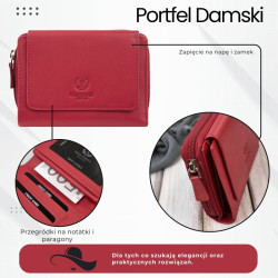 Portfel damski skórzany czerwony duży w orientacji poziomej z RFID Paolo Peruzzi SL-07-RD