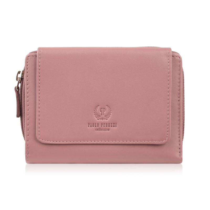 Portfel damski skórzany różowy duży w orientacji poziomej z RFID Paolo Peruzzi SL-07-PI