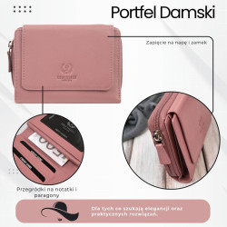 Portfel damski skórzany różowy duży w orientacji poziomej z RFID Paolo Peruzzi SL-07-PI