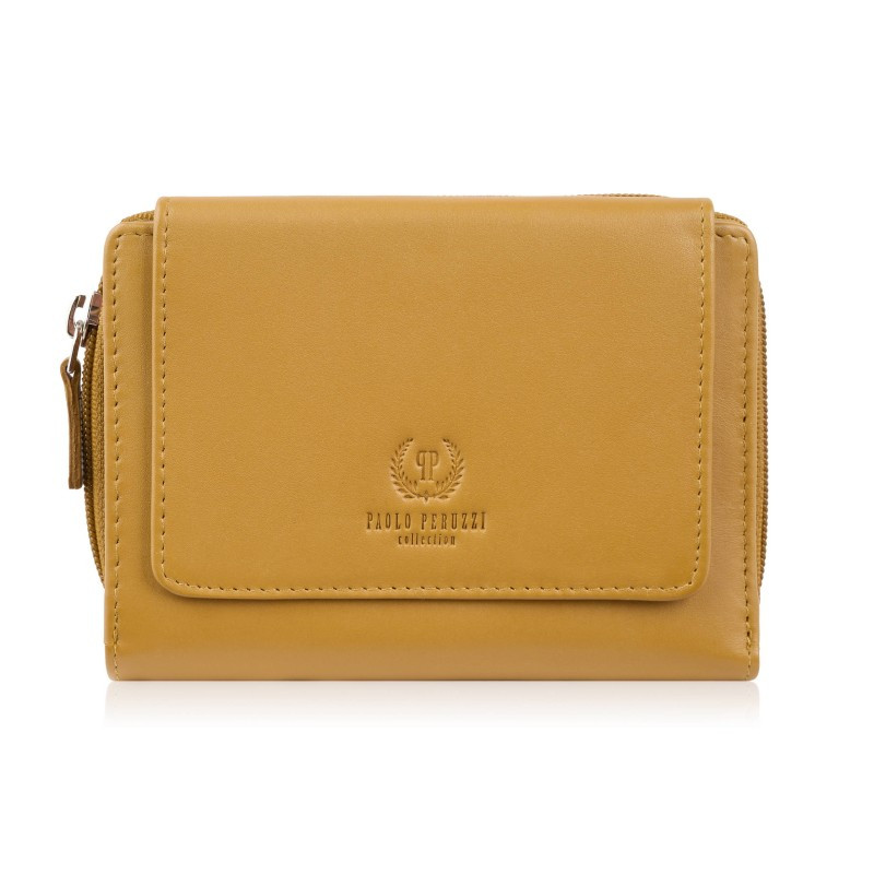 Portfel damski skórzany żółty duży w orientacji poziomej z RFID Paolo Peruzzi SL-07-MNG