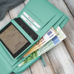 Portfel damski skórzany błękitny duży w orientacji poziomej z RFID Paolo Peruzzi SL-07-CB