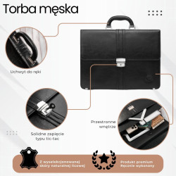 Aktówka męska skórzana Paolo Peruzzi do ręki i na ramię S-41-BL