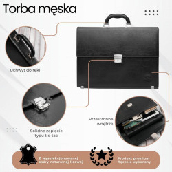 Aktówka męska skórzana do ręki i na ramię elegancka czarna Paolo Peruzzi S-43-BL