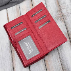 Portfel damski skórzany duży czerwony lakierowany ze wzorem w motyle SP-19-RD