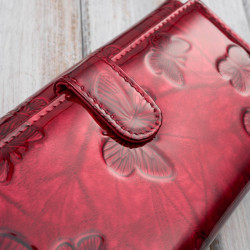 Portfel damski skórzany duży czerwony lakierowany ze wzorem w motyle SP-19-RD