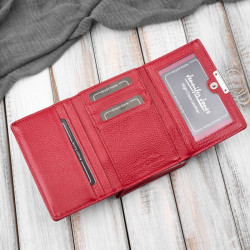 Portfel damski skórzany mały elegancki czerwony lakierowany croco SP-23-CRD