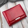 Portfel damski skórzany mały elegancki czerwony lakierowany croco SP-23-CRD