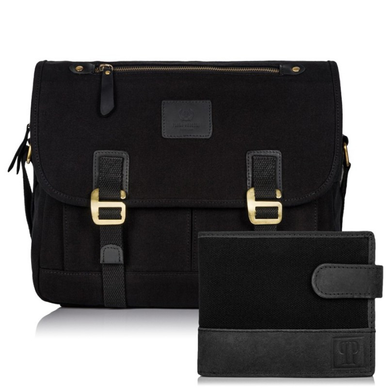 Zestaw męski torba męska na ramię vintage T-17 portfel męski T-03 Paolo Peruzzi ZUP-18-BL