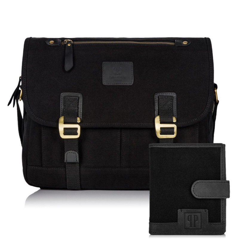 Zestaw męski torba męska na ramię vintage T-17 portfel męski T-04 Paolo Peruzzi ZUP-19-BL