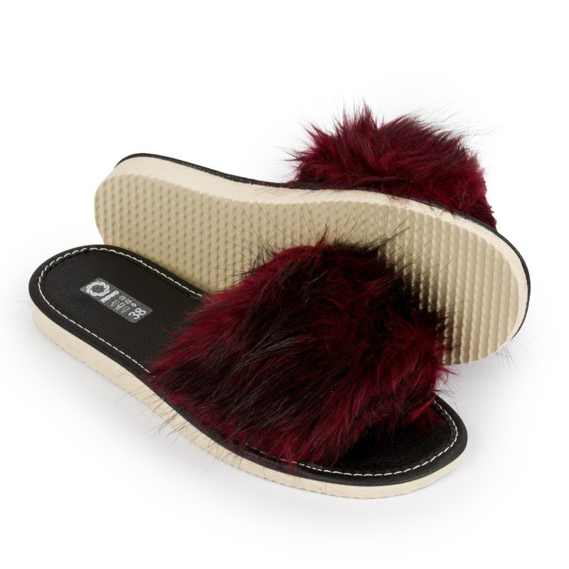 Kapcie damskie R.41 klapki z futerkiem bordowe modne i wygodne pantofle KD-03-RD-41